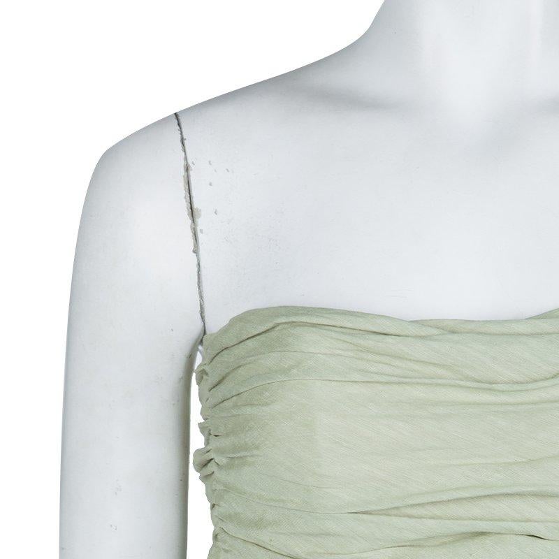 Women's Alberta Ferretti Pistachio Green Linen Ruched Strapless Maxi Dress M