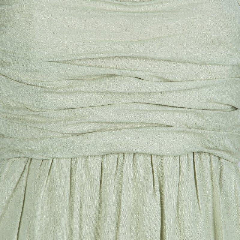 Alberta Ferretti Pistachio Green Linen Ruched Strapless Maxi Dress M 4