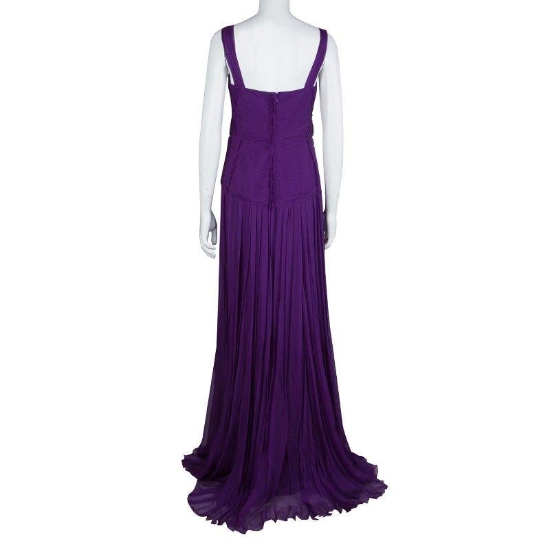 Alberta Feretti Purple Pleated Silk Sleeveless Gown M In New Condition In Dubai, Al Qouz 2
