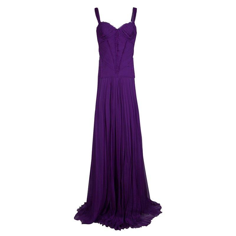 Alberta Feretti Purple Pleated Silk Sleeveless Gown M