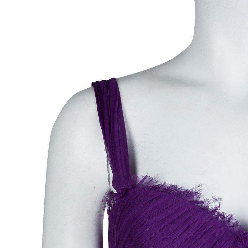 Alberta Feretti Purple Pleated Silk Sleeveless Gown M 2