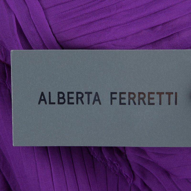 Alberta Feretti Purple Pleated Silk Sleeveless Gown M 3