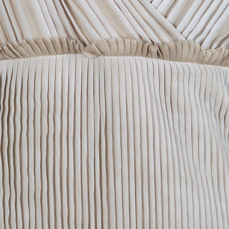 Alberta Ferretti Beige Silk Pleated Pintuck Detail Sleeveless Gown M 4
