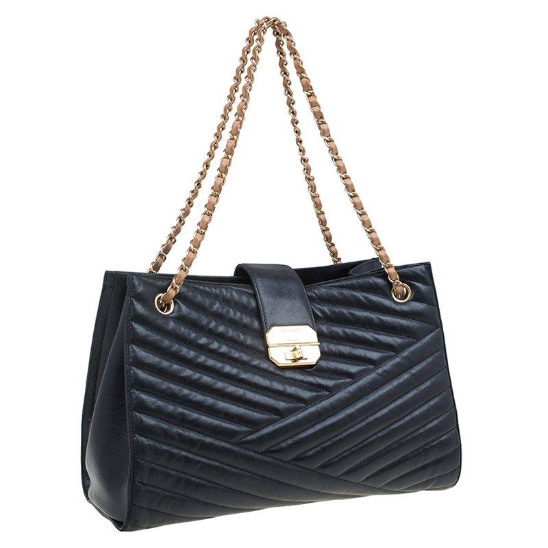 Chanel Black Chevron Quilted Leather Gabrielle Chain Shopping Tote 2