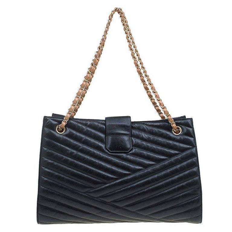 Chanel Black Chevron-Quilted Soft Calfskin Timeless Shopping Tote
