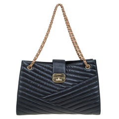 Chanel Black Chevron Quilted Leather Gabrielle Chain Shopping Tote