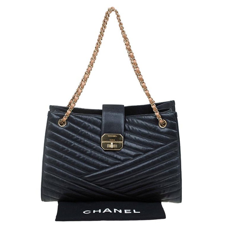 Chanel Black Chevron Quilted Leather Gabrielle Chain Shopping Tote