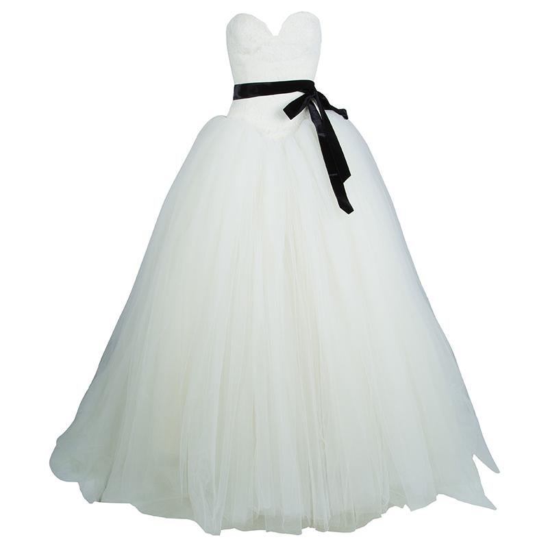 Vera Wang Strapless Lace Tulle Wedding Dress S