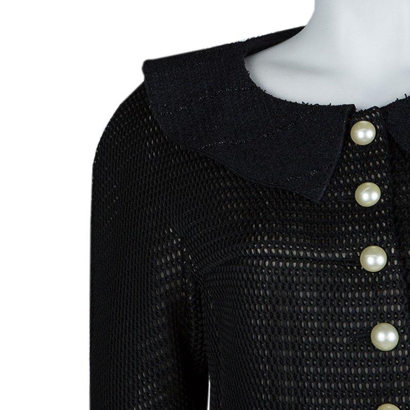 Chanel Black Textured Pearl Button Jacket L 7
