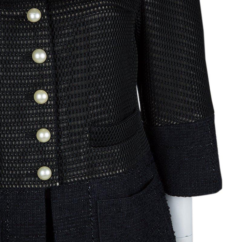 Chanel Black Textured Pearl Button Jacket L 5