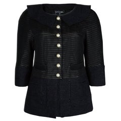 Chanel Black Textured Pearl Button Jacket L
