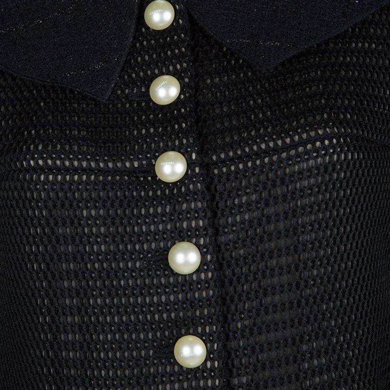 Chanel Black Textured Pearl Button Jacket L 3