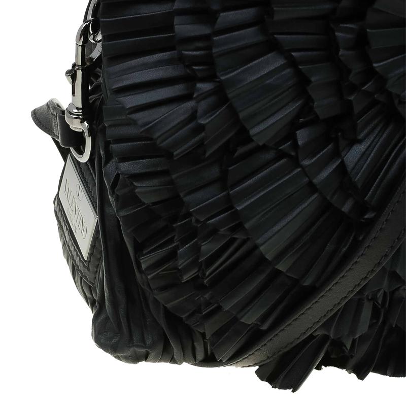Valentino Black Leather Petale Rose Dome Bag 4