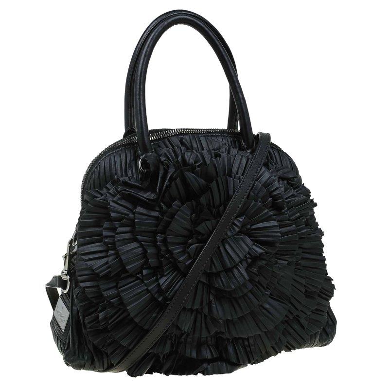 Valentino Black Leather Petale Rose Dome Bag 1