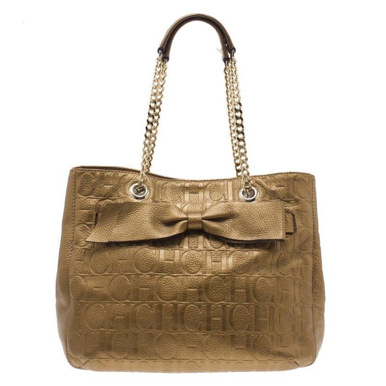 Carolina Herrera Gold Monogram Leather Audrey Tote Bag For At Carolina Herrera Gold Monogram Leather Audrey Tote Bag For