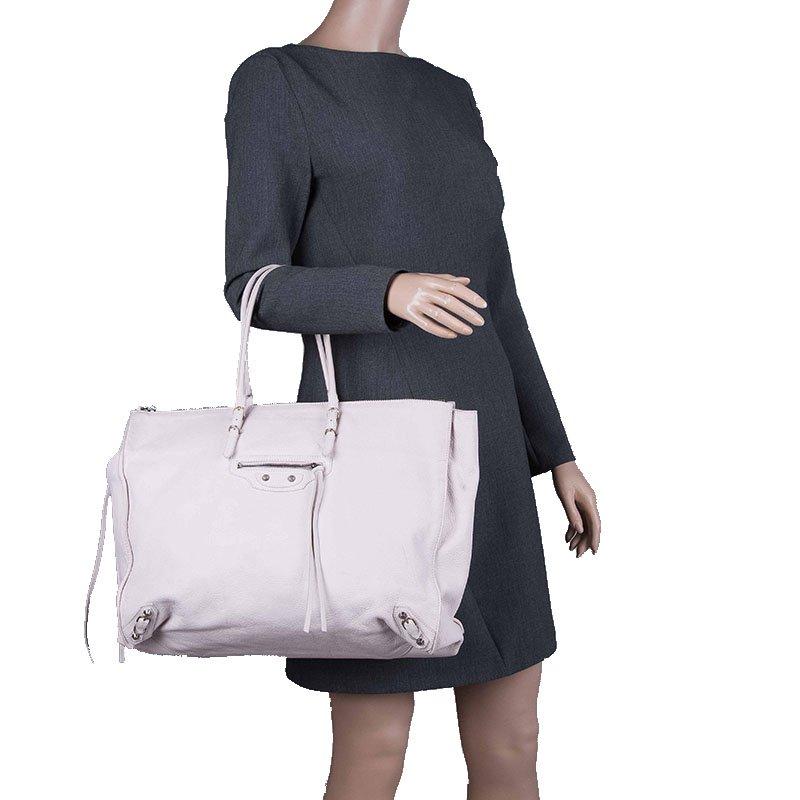 Gray Balenciaga Pink Leather Papier A4 Tote