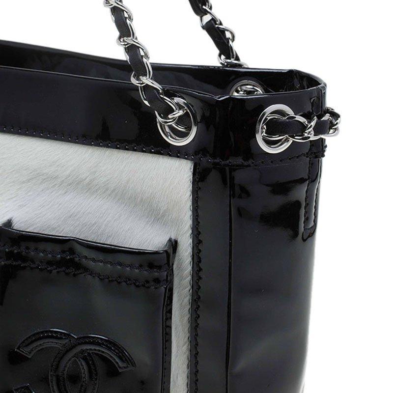 Chanel Black/White Pony Hair Patent Leather Runway Tote 6