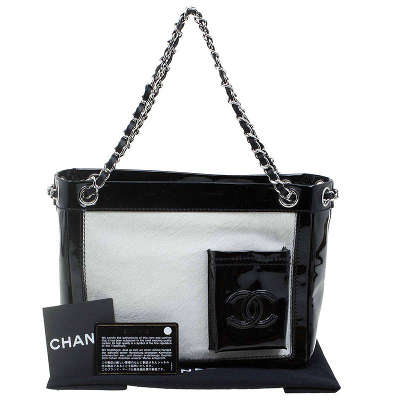 Chanel Black/White Pony Hair Patent Leather Runway Tote 7