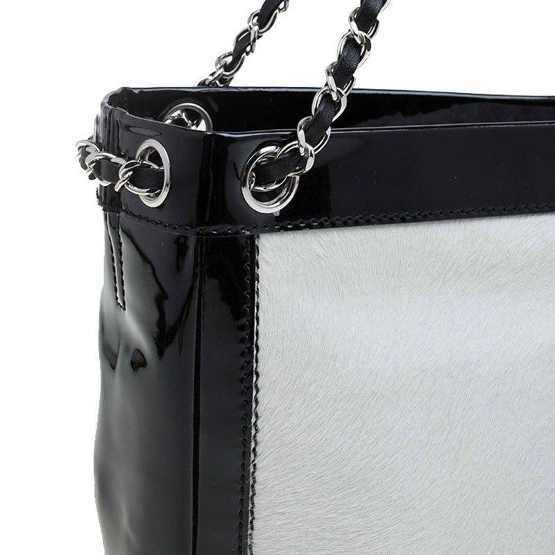 Chanel Black/White Pony Hair Patent Leather Runway Tote 12