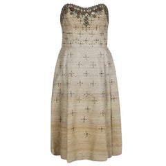 Carolina Herrera Beige Ombre Raw Silk Embellished Strapless Dress M