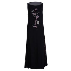 Dior Black Silk Embellished Floral Motif Detail Sleeveless Dress S