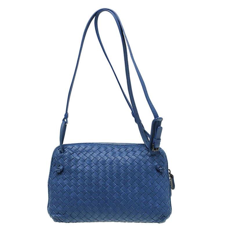 Bottega Veneta Blue Intrecciato Nappa Leather Crossbody Bag