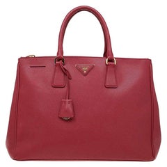 Prada Red Saffiano Lux Leather Large Double Zip Tote