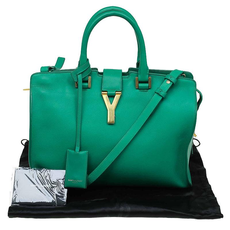 Women's or Men's Saint Laurent Paris Green Leather Small Ligne Y Cabas Tote