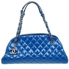 Chanel Blue Quilted Patent Medium Just Mademoiselle Bowling Bag