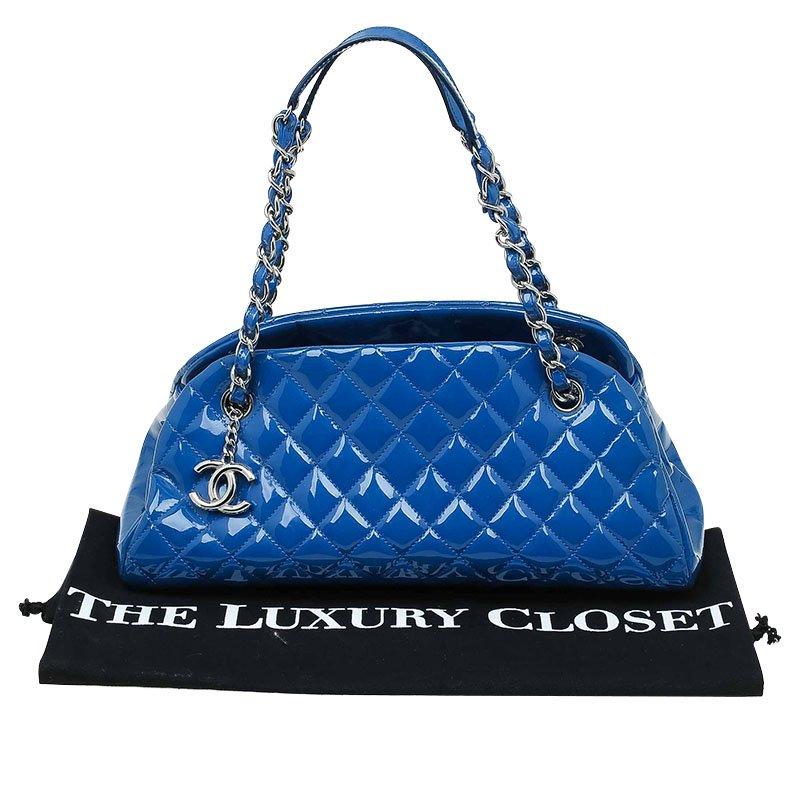 Chanel Blue Quilted Patent Medium Just Mademoiselle Bowling Bag 2