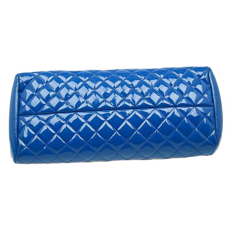 Women's Chanel Blue Quilted Patent Medium Just Mademoiselle Bowling Bag