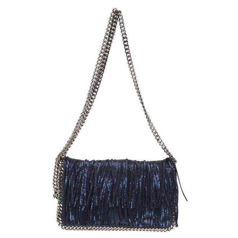 Stella McCartney Metallic Blue Faux Leather Falabella Crossbody Bag at