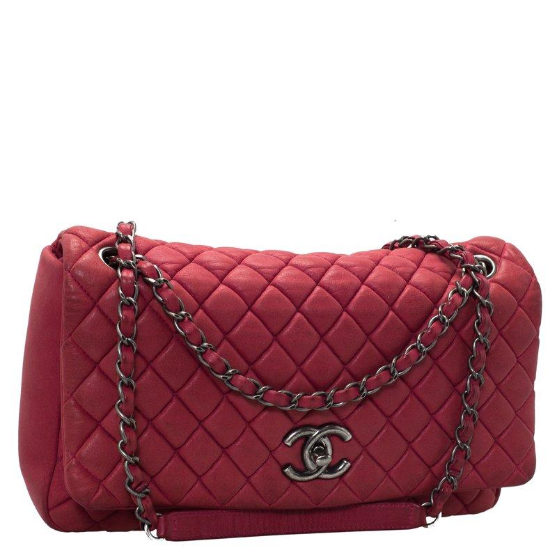 Chanel Red Quilted Iridescent Leather Large New Bubble Flap Bag 3