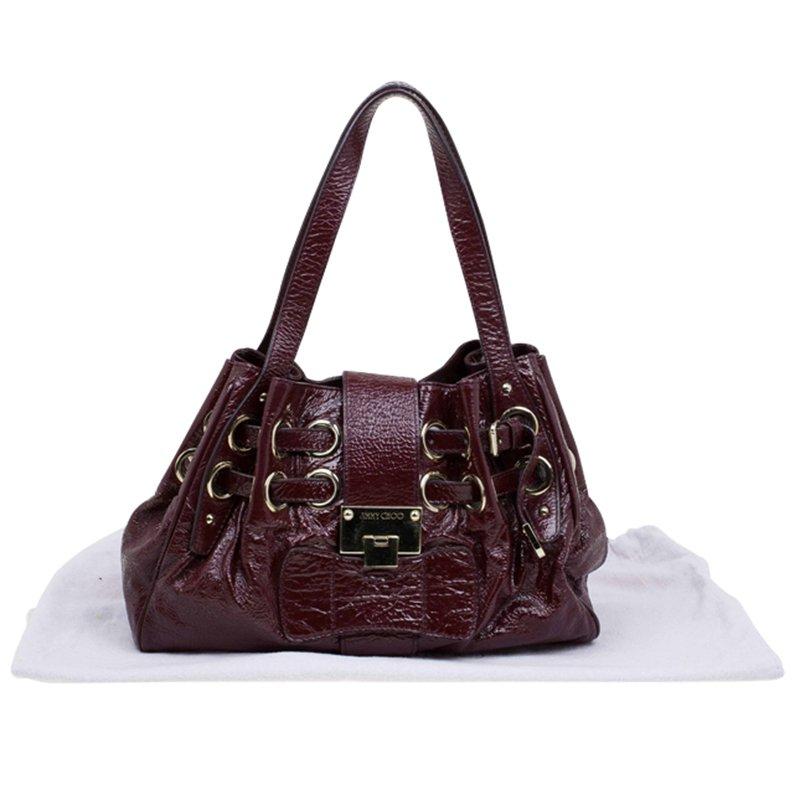Jimmy Choo Burgundy Crinkled Patent Leather Small Riki Tote 3