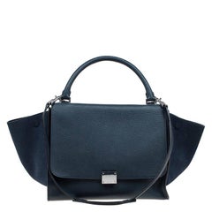 Celine Navy Blue Leather and Suede Medium Trapeze Bag