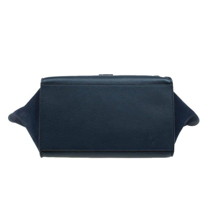 Celine Navy Blue Leather and Suede Medium Trapeze Bag 1