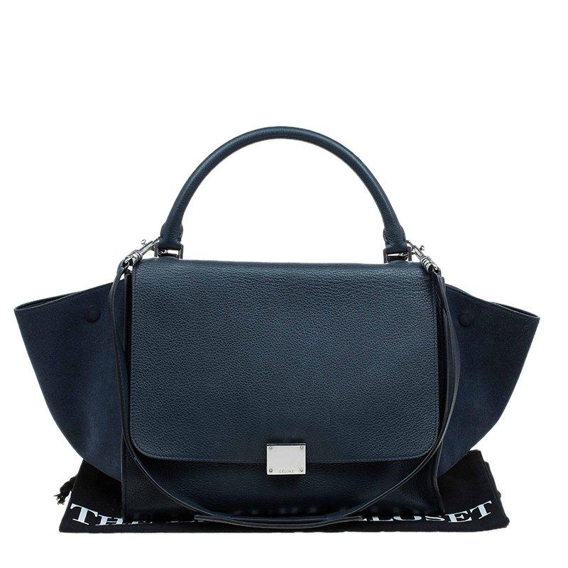 Celine Navy Blue Leather and Suede Medium Trapeze Bag 4