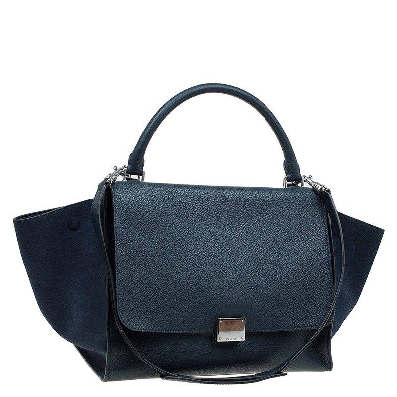 Celine Navy Blue Leather and Suede Medium Trapeze Bag 3