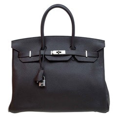 Hermes Choco Brown Clemence Leather Palladium Hardware Birkin 35 Bag