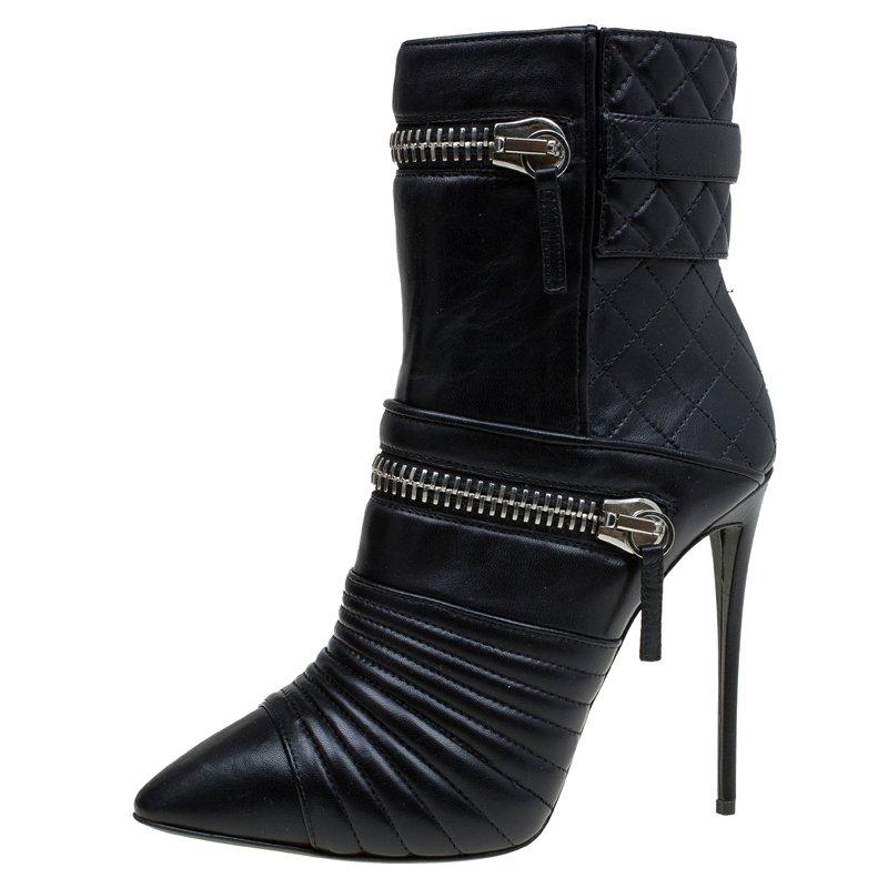 Giuseppe Zanotti Black Quilted Leather Olinda Zipper Detail Ankle Boots Size 40