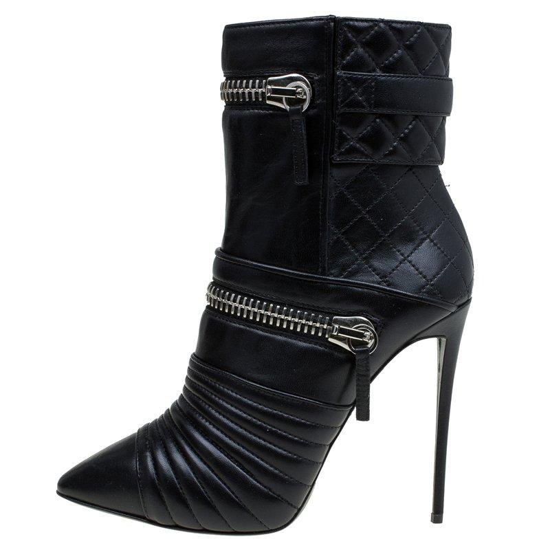 Giuseppe Zanotti Black Quilted Leather Olinda Zipper Detail Ankle Boots Size 40 3