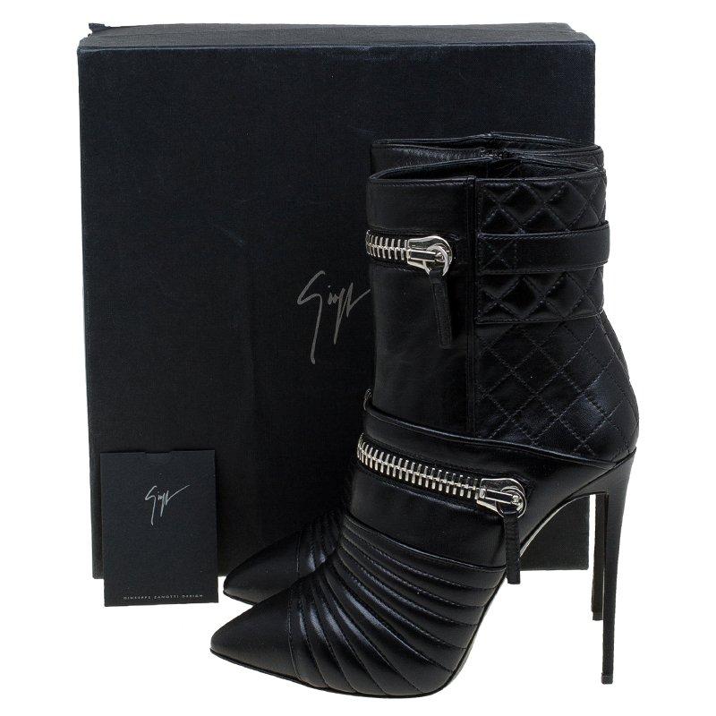 Giuseppe Zanotti Black Quilted Leather Olinda Zipper Detail Ankle Boots Size 40 1