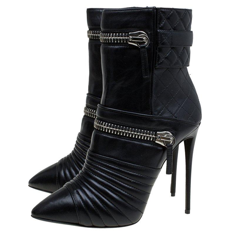 Giuseppe Zanotti Black Quilted Leather Olinda Zipper Detail Ankle Boots Size 40 2