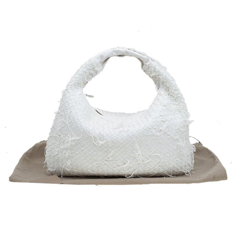 Bottega Veneta White Intrecciato Woven Leather Large Fray Belly Veneta Hobo 3