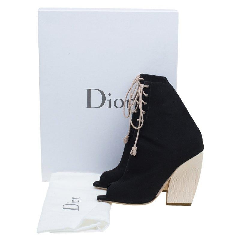 Dior Black Fabric Peep Toe Lace up Ankle Boots Size 39 4