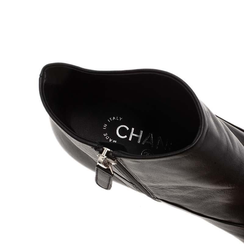 Chanel Black Leather Cap Toe Ankle Boots Size 38 1