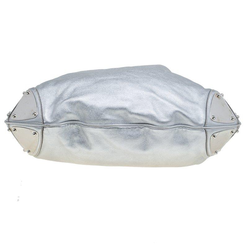 Gucci Silver Leather Large Indy Top Handle Hobo Bag 1