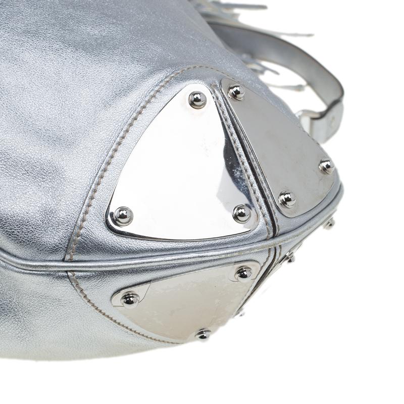 Women's Gucci Silver Leather Large Indy Top Handle Hobo Bag