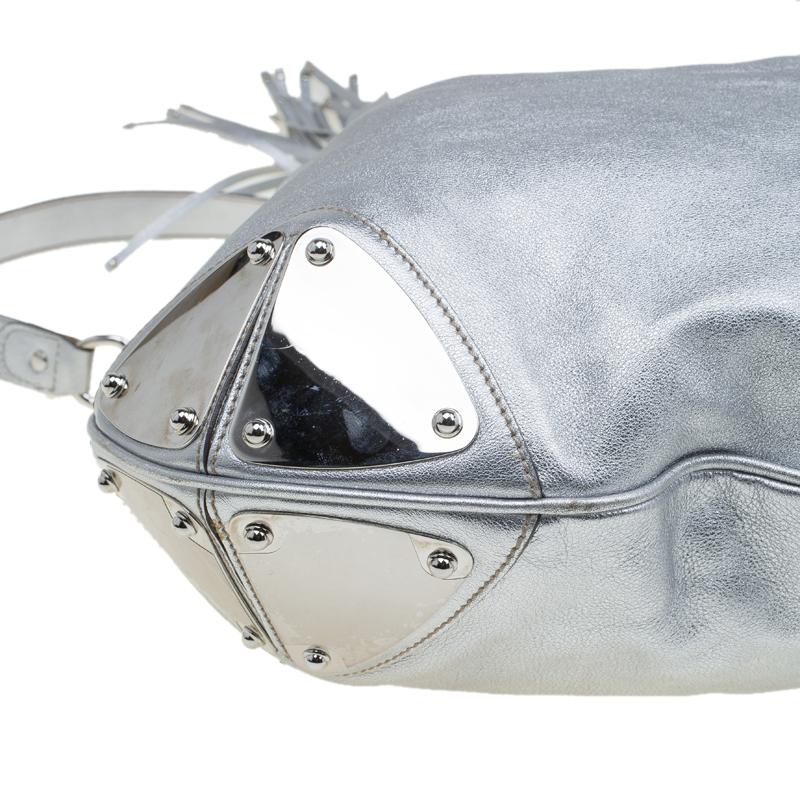Gucci Silver Leather Large Indy Top Handle Hobo Bag 6