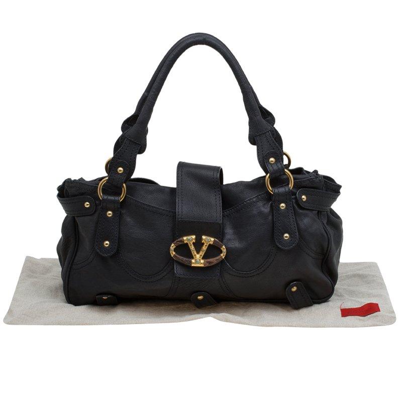 Valentino Black Leather and Crystal Catch Satchel 4